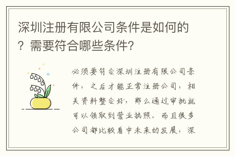 深圳注冊有限公司條件是如何的？需要符合哪些條件？
