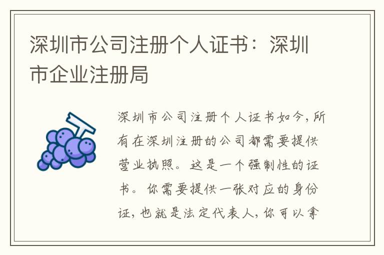 深圳市公司注冊(cè)個(gè)人證書：深圳市企業(yè)注冊(cè)局