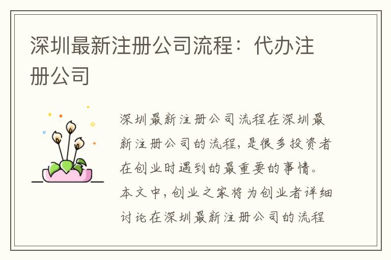 深圳最新注冊(cè)公司流程：代辦注冊(cè)公司