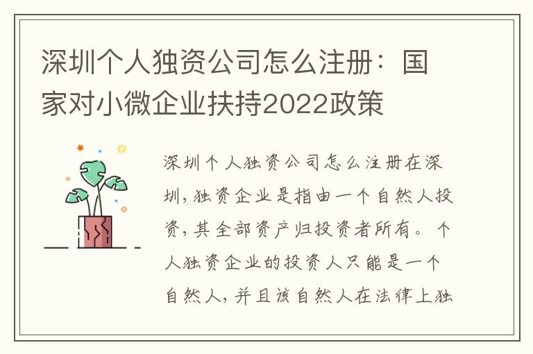 深圳個(gè)人獨(dú)資公司怎么注冊：國家對小微企業(yè)扶持2022政策