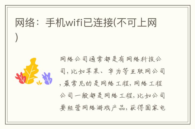 網(wǎng)絡(luò)：手機(jī)wifi已連接(不可上網(wǎng))