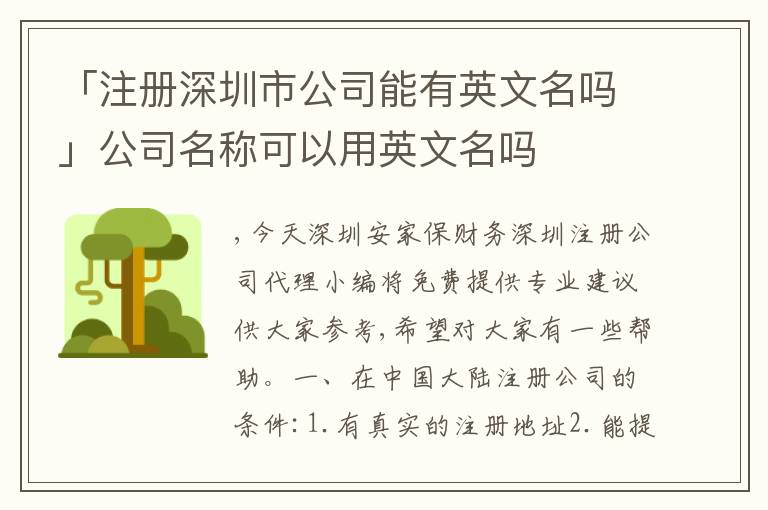 「注冊(cè)深圳市公司能有英文名嗎」公司名稱可以用英文名嗎