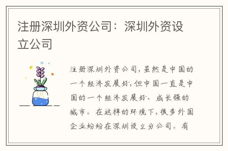 注冊深圳外資公司：深圳外資設立公司