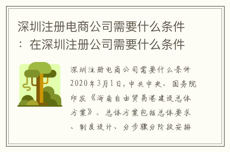 深圳注冊電商公司需要什么條件：在深圳注冊公司需要什么條件