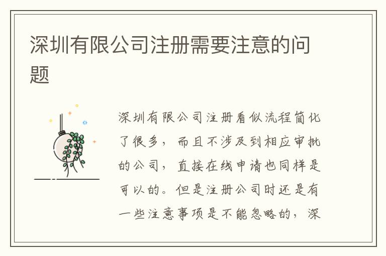 深圳有限公司注冊需要注意的問題