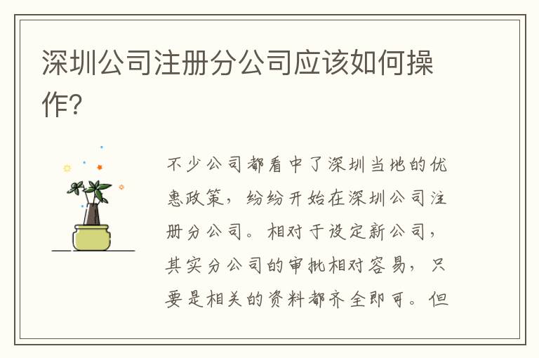 深圳公司注冊分公司應(yīng)該如何操作？
