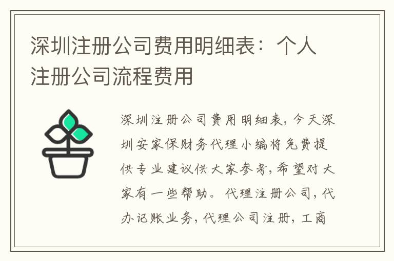 深圳注冊公司費用明細表：個人注冊公司流程費用