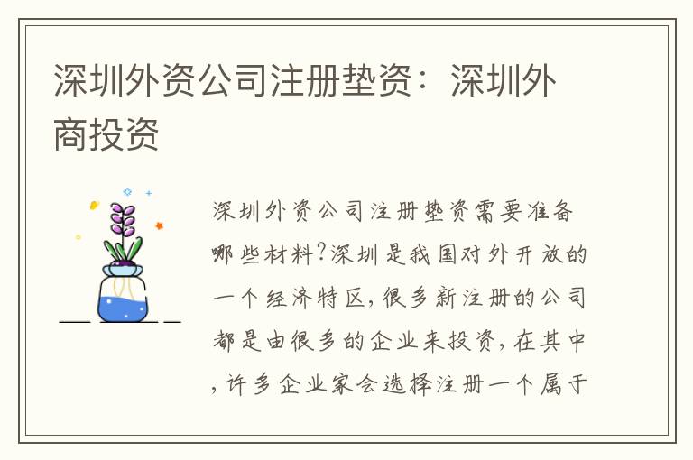 深圳外資公司注冊(cè)墊資：深圳外商投資