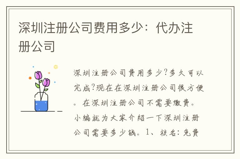 深圳注冊公司費用多少：代辦注冊公司