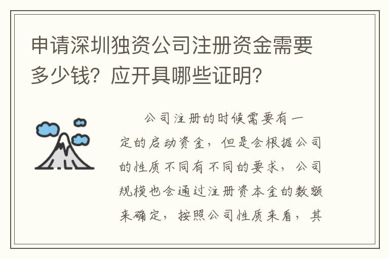 申請深圳獨(dú)資公司注冊資金需要多少錢？應(yīng)開具哪些證明？