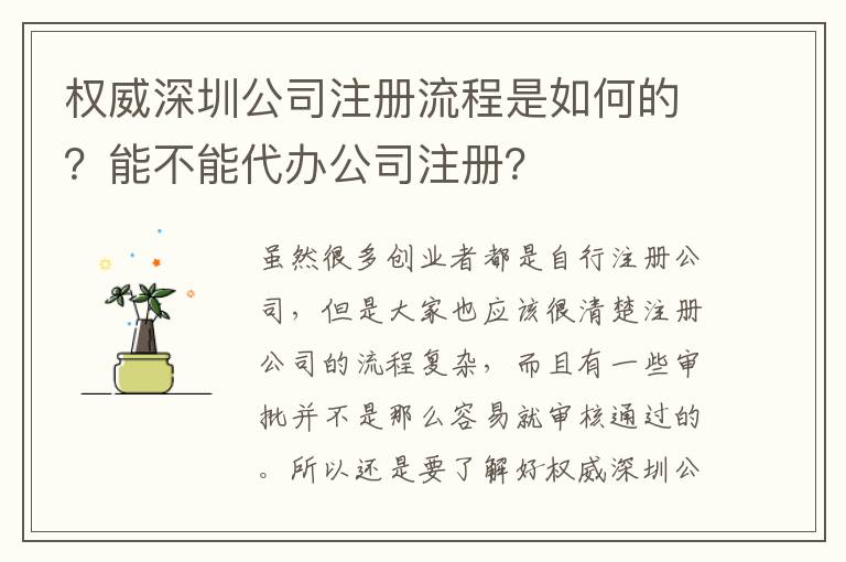 權(quán)威深圳公司注冊(cè)流程是如何的？能不能代辦公司注冊(cè)？
