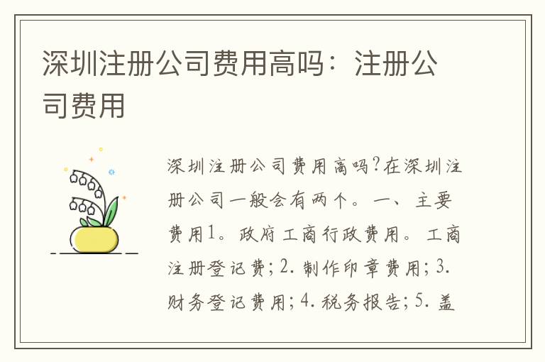 深圳注冊(cè)公司費(fèi)用高嗎：注冊(cè)公司費(fèi)用