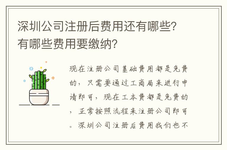 深圳公司注冊后費用還有哪些？有哪些費用要繳納？