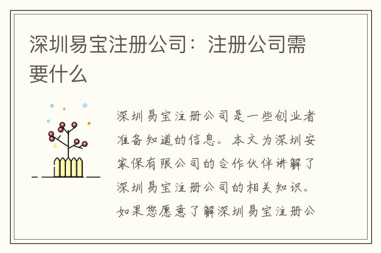 深圳易寶注冊(cè)公司：注冊(cè)公司需要什么