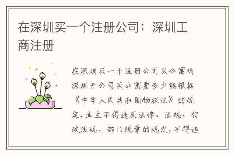 在深圳買一個(gè)注冊(cè)公司：深圳工商注冊(cè)
