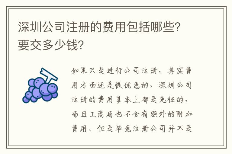 深圳公司注冊的費用包括哪些？要交多少錢？
