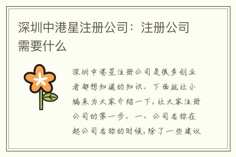 深圳中港星注冊公司：注冊公司需要什么