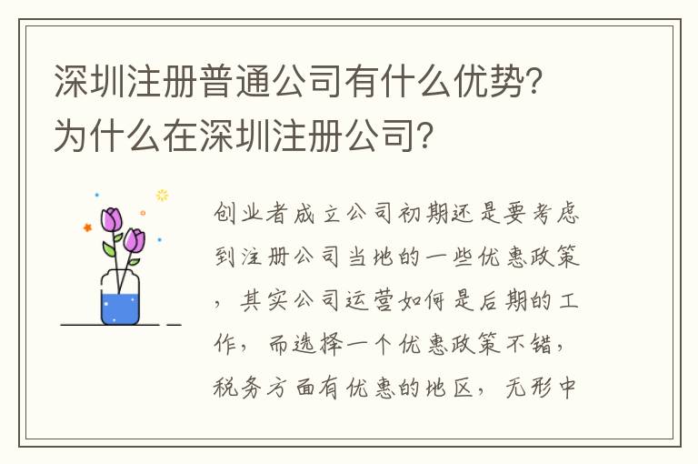 深圳注冊普通公司有什么優(yōu)勢？為什么在深圳注冊公司？