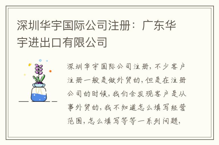 深圳華宇國(guó)際公司注冊(cè)：廣東華宇進(jìn)出口有限公司