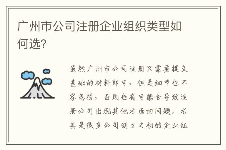 廣州市公司注冊企業(yè)組織類型如何選？