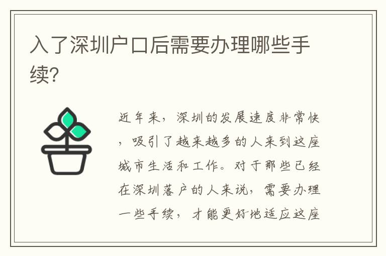 入了深圳戶口后需要辦理哪些手續(xù)？