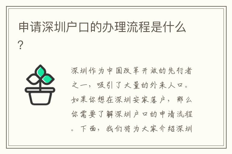 申請(qǐng)深圳戶口的辦理流程是什么？