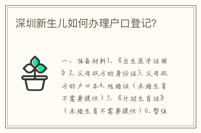 深圳新生兒如何辦理戶口登記？