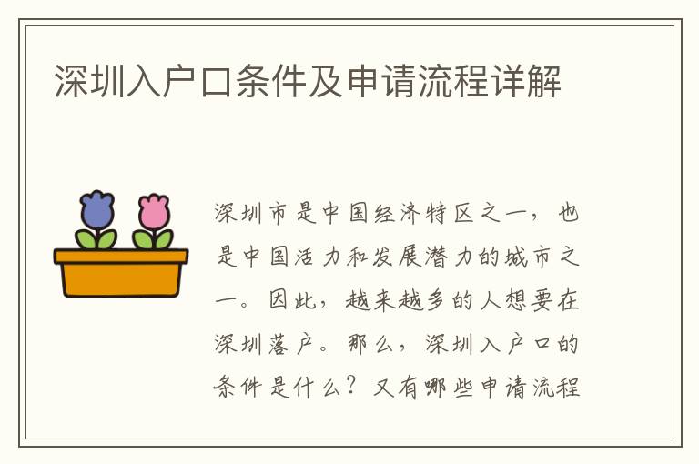 深圳入戶口條件及申請(qǐng)流程詳解