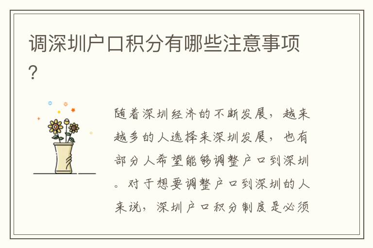 調(diào)深圳戶口積分有哪些注意事項(xiàng)？