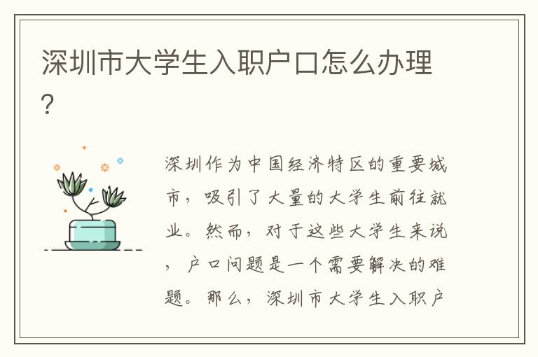 深圳市大學生入職戶口怎么辦理？