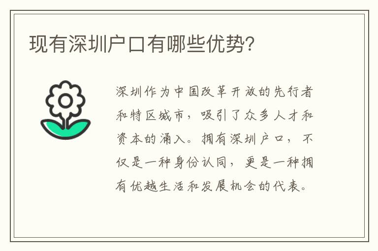 現(xiàn)有深圳戶口有哪些優(yōu)勢(shì)？