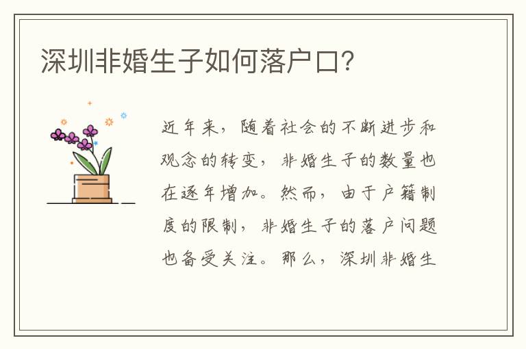 深圳非婚生子如何落戶口？