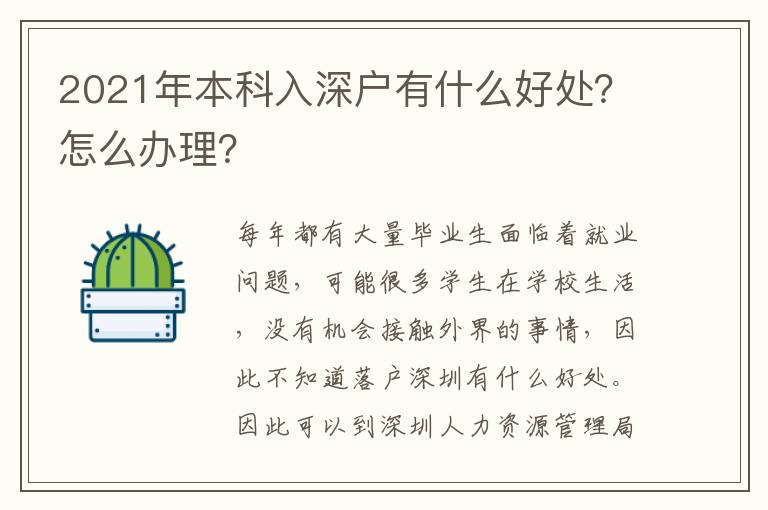 2021年本科入深戶有什么好處？怎么辦理？