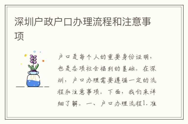 深圳戶政戶口辦理流程和注意事項(xiàng)