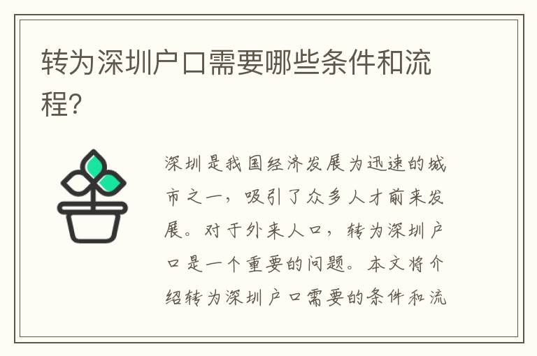 轉(zhuǎn)為深圳戶口需要哪些條件和流程？