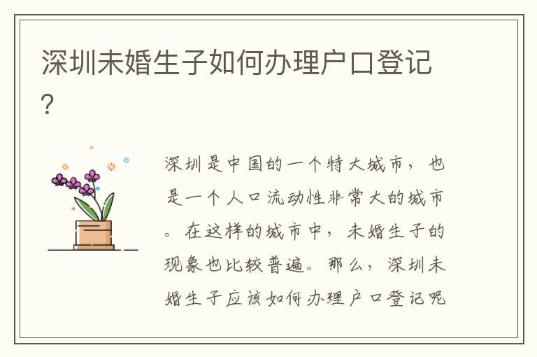 深圳未婚生子如何辦理戶口登記？