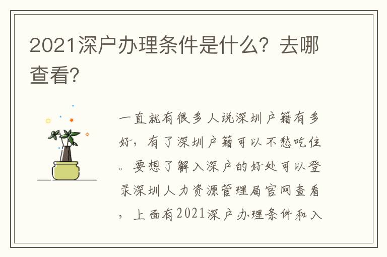 2021深戶辦理?xiàng)l件是什么？去哪查看？