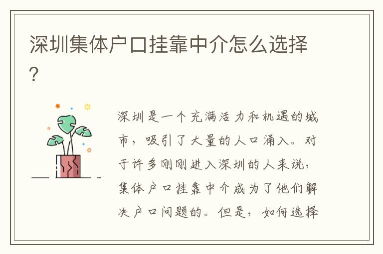 深圳集體戶口掛靠中介怎么選擇？