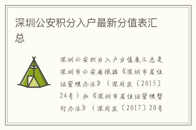 深圳公安積分入戶最新分值表匯總