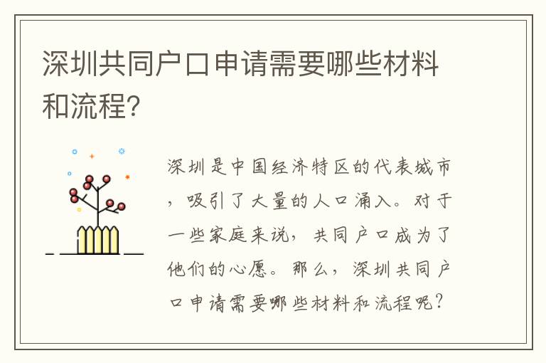 深圳共同戶口申請需要哪些材料和流程？