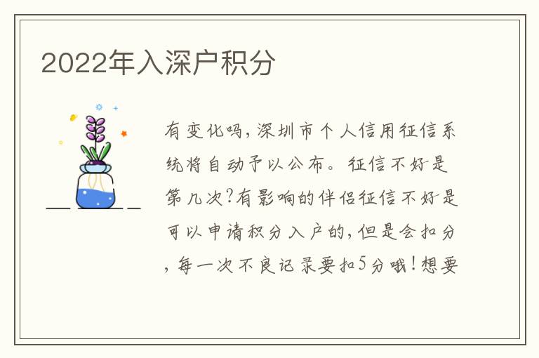 2022年入深戶積分