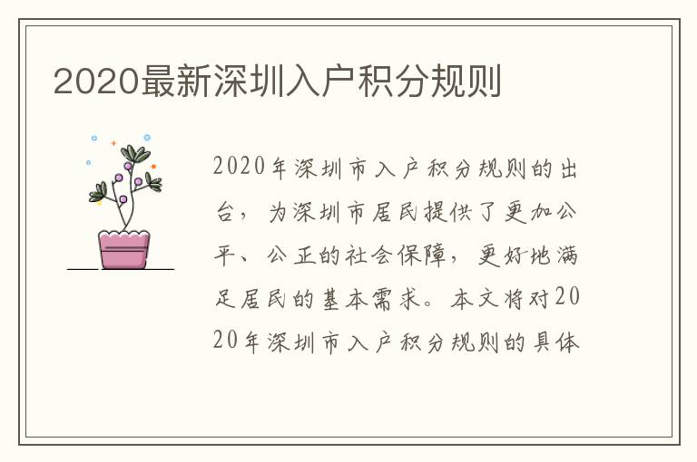 2020最新深圳入戶積分規(guī)則