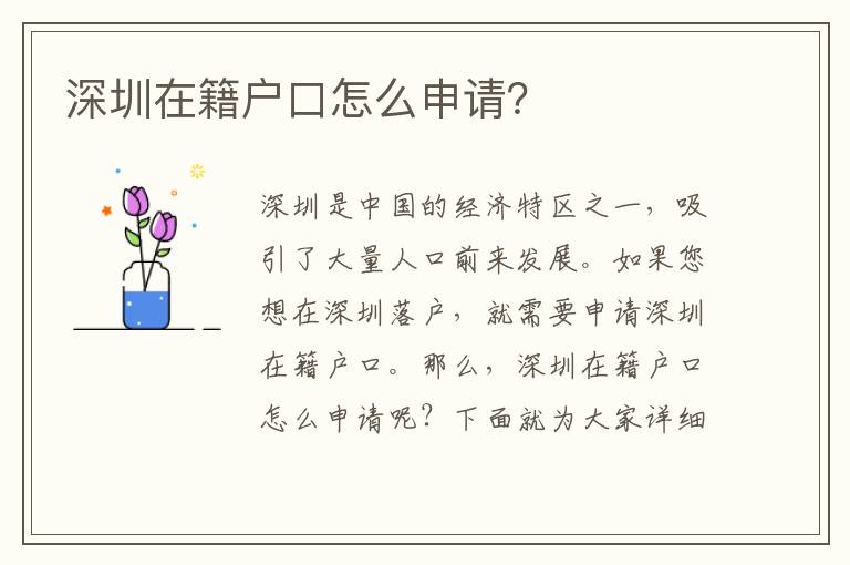 深圳在籍戶口怎么申請？