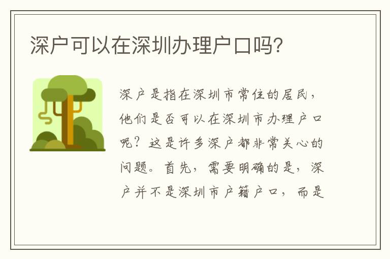 深戶(hù)可以在深圳辦理戶(hù)口嗎？