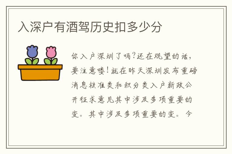 入深戶有酒駕歷史扣多少分