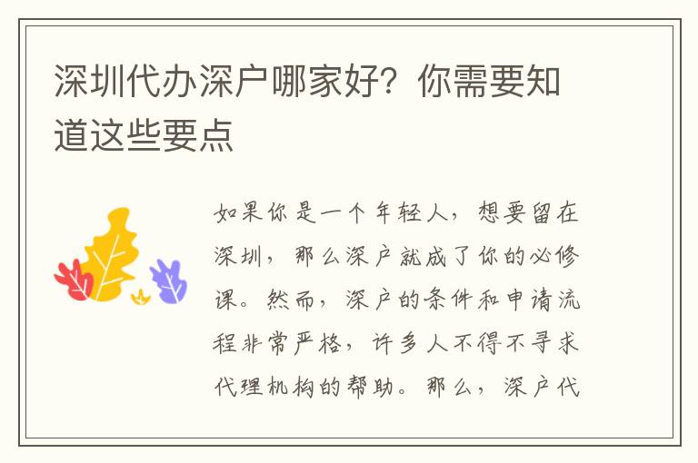 深圳代辦深戶哪家好？你需要知道這些要點
