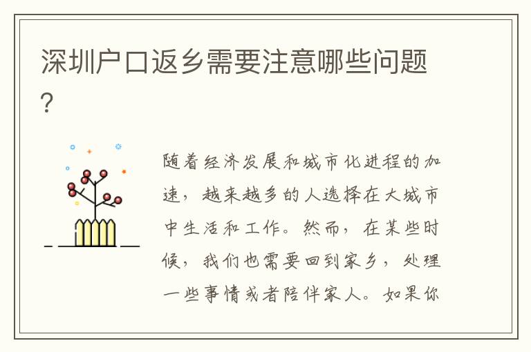 深圳戶口返鄉(xiāng)需要注意哪些問題？