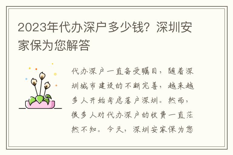 2023年代辦深戶多少錢(qián)？深圳安家保為您解答