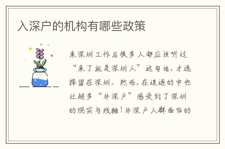入深戶的機構(gòu)有哪些政策