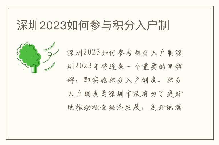 深圳2023如何參與積分入戶制